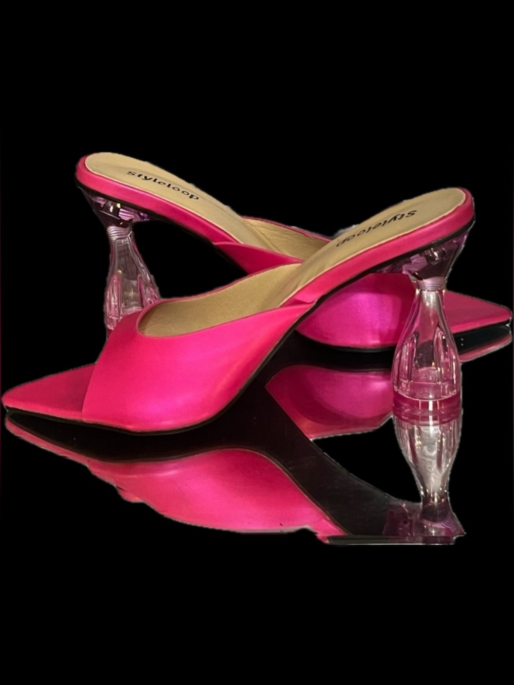 New Hot Pink high heel pointed open toe heeled lucite shoes mule slide sandals